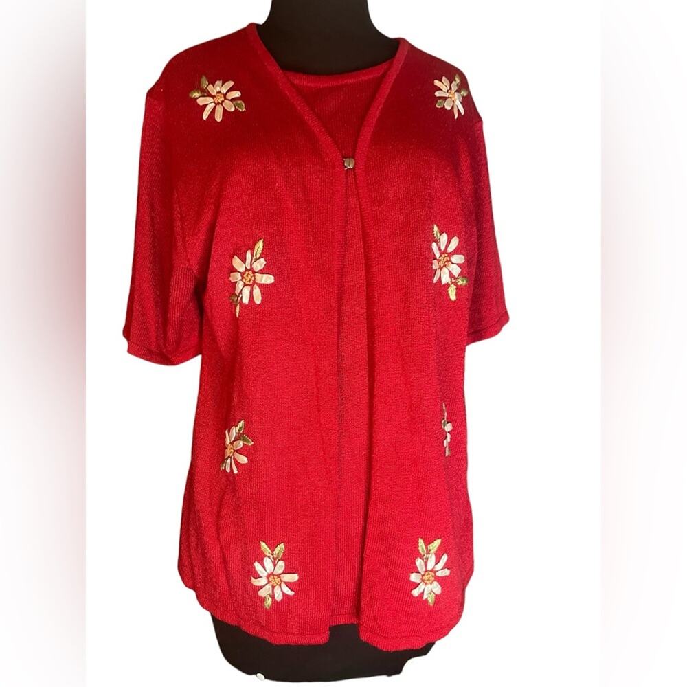 Vtg 90s Embroidered Daisy Twinset Dainty Coquette Ladylike Cardigan Womens Sz L